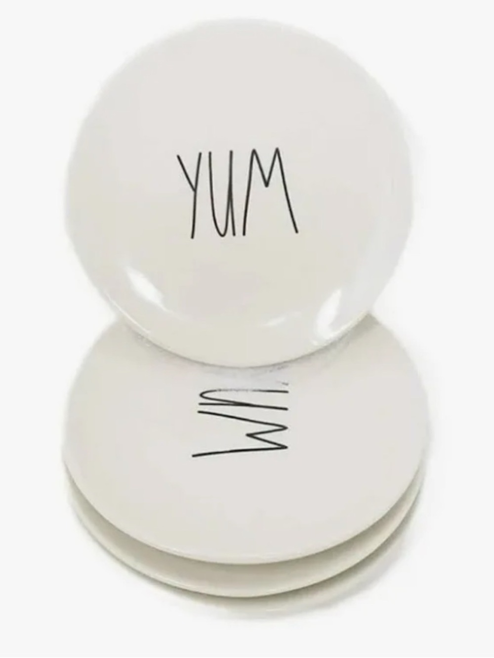 Rae Dunn Set of 4 White Ceramic Plates with 'YUM' Text